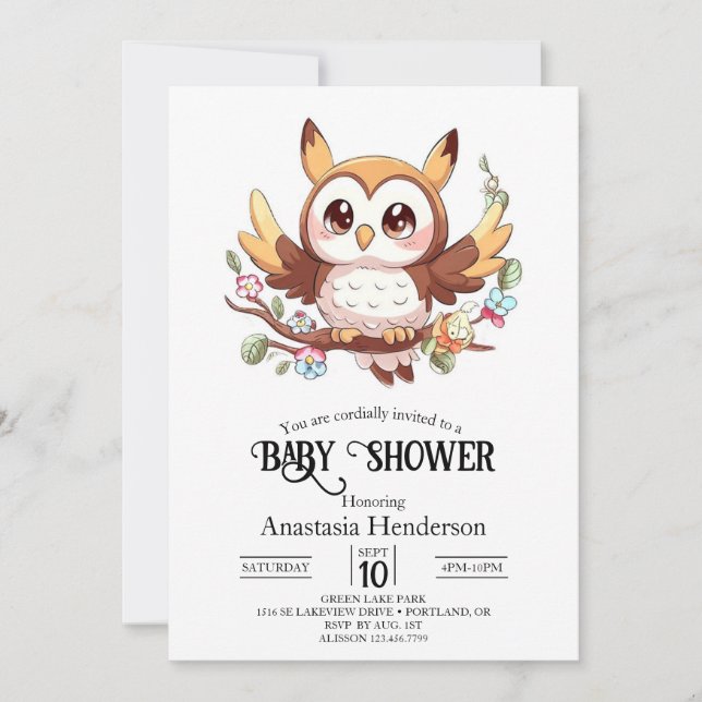 Invitation Charming Cute Owl Baby shower (Devant)