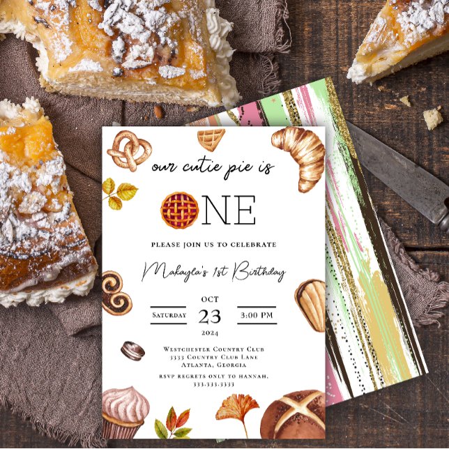 Invitation Charming Cutie Pie Premier anniversaire moderne (Créateur téléchargé)