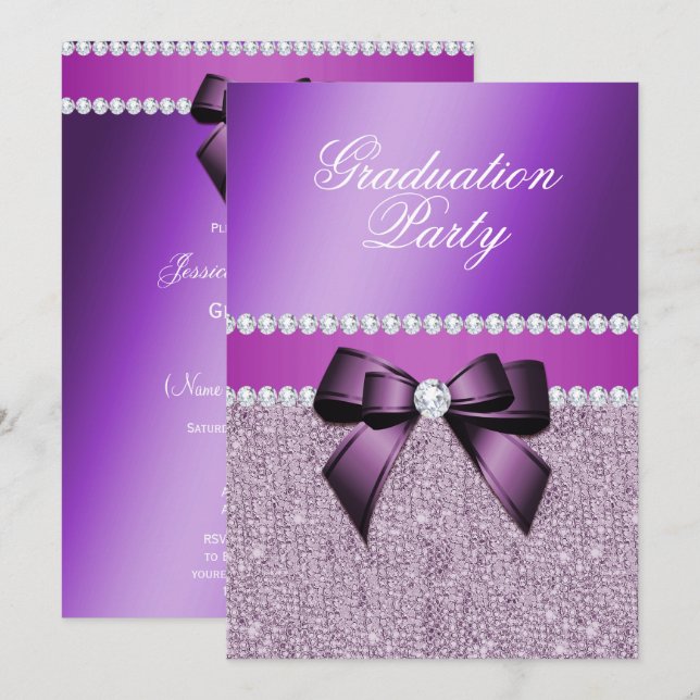 Invitation Charming Elegant Purple Graduation Party (Devant / Derrière)