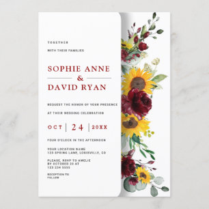 Invitation Charming Fall Burgundy Sunflowers Mariage