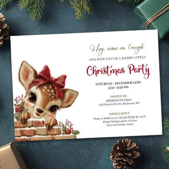 Invitation Charming Funny Baby Reindeer Cute Cartoon Watercol (Charming Funny Baby Reindeer Cute Cartoon Watercolor Invitation

)