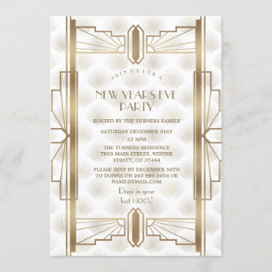 Invitation Charming Gold Great Gatsby Art Déco fête du Nouvel