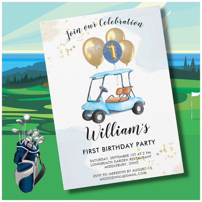 Invitation Charming Golf Panier Premier anniversaire garçon (Créateur téléchargé)