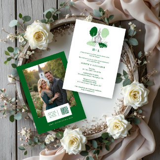 Invitation Charming Green Church Illustration Christian