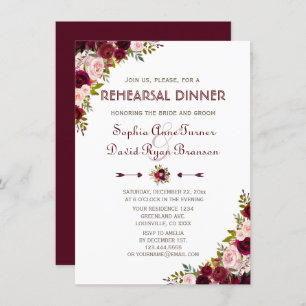Invitation Charming Marsala Floral Automne Dîner de répétitio