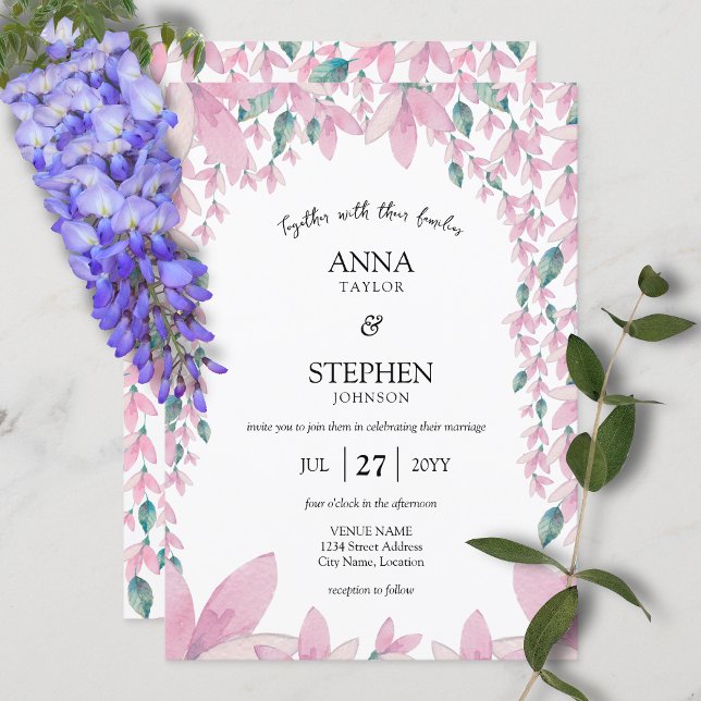 Invitation Charming Moderne Mariage rose Wisteria Floral (Créateur téléchargé)