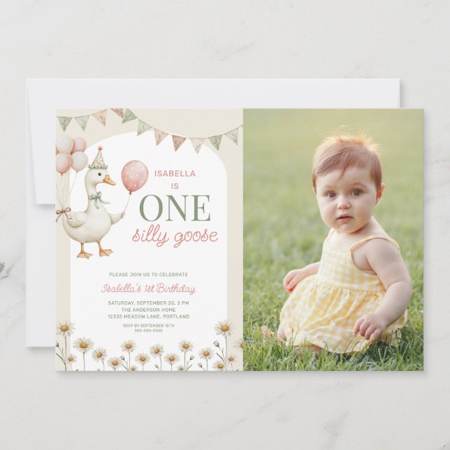 Invitation Charming One Silly Goose 1st Birday Party Photo (Devant)