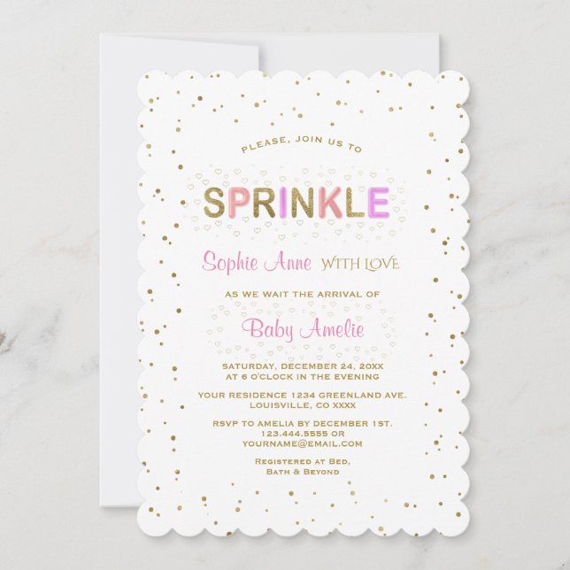 Invitation Charming Parties scintillant or SPRINKLE Baby show (Devant)
