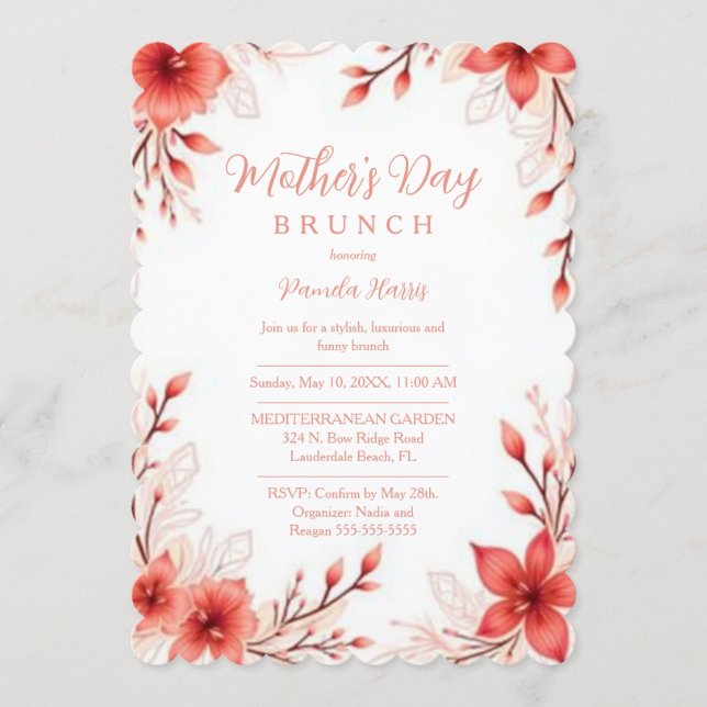 Invitation Charming Pink Floral Mothers Day Brunch (Devant)