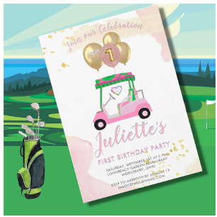 Invitation Charming Pink Golf Part First Birthday Girl