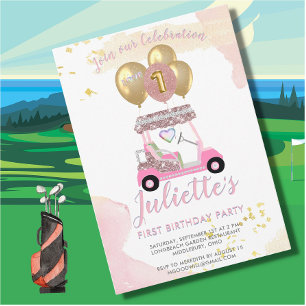 Invitation Charming Pink Golf Part First Birthday Girl