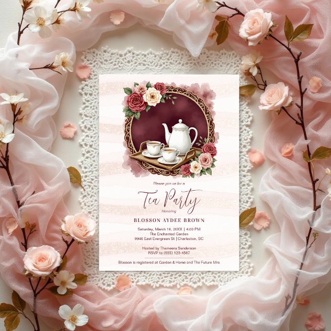 Invitation Charming Pink Vintage Tea Set Bridal Shower (Charming Sophisticated Pink Vintage Tea Set Bridal Shower Invitations Cards Design. )