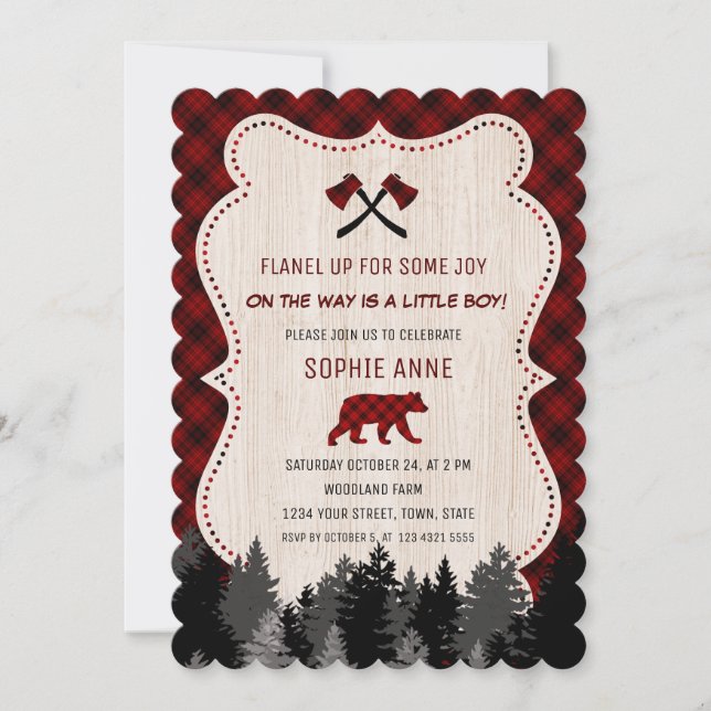 Invitation Charming Red Buffalo Plaid Baby shower (Devant)