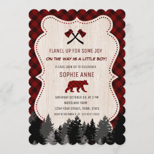 Invitation Charming Red Buffalo Plaid Baby shower