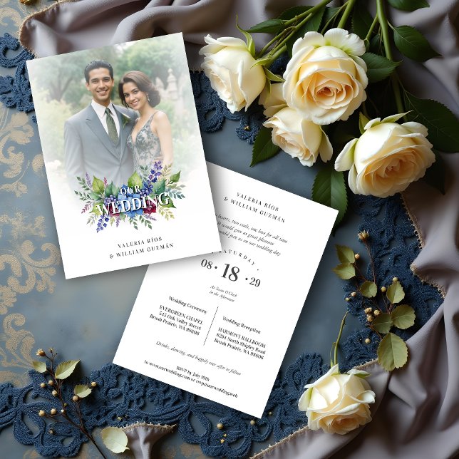 Invitation Charming Romantic Floral & Transparency Overlay (Charming Romantic Floral & Transparency Overlay Wedding Invitation Cards with Photo.)