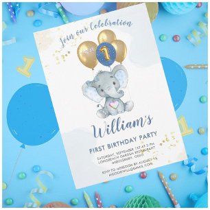 Invitation Charming Rose Blue Elephant Premier anniversaire g