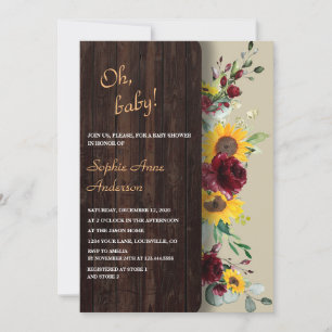 Invitation Charming Royal Bourgogne Sunflower Bride Tea Party