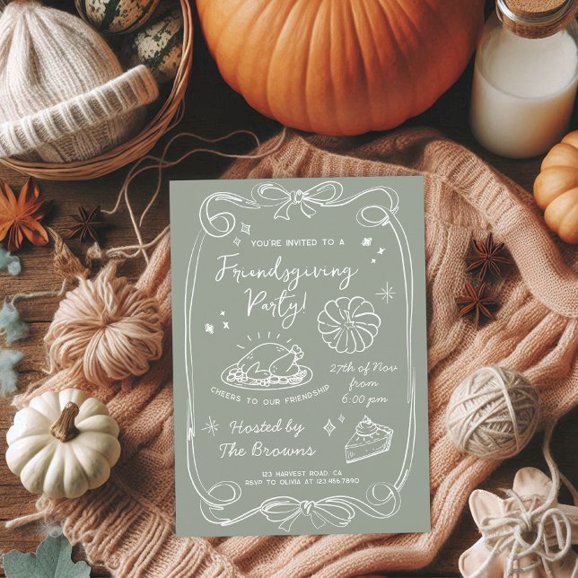 Invitation Charming Sage Green Friendsgiving Dinner Party (Créateur téléchargé)