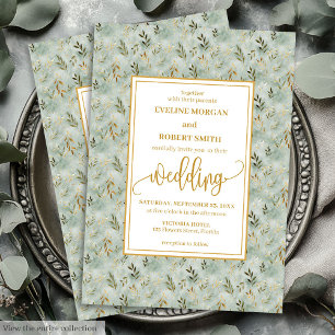 Invitation Charming Sage Green Gold Eucalyptus Mariage Invita