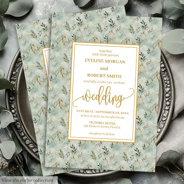 Invitation Charming Sage Green Gold Eucalyptus Mariage Invita (Charming Sage Green Gold Eucalyptus Wedding Invitation)