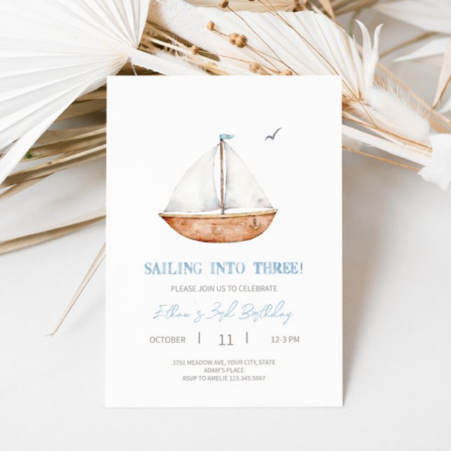 Invitation Charming Sailboat 3e anniversaire de fête Invitati (Créateur téléchargé)