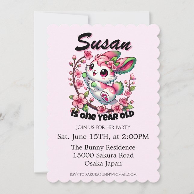 Invitation Charming Sakura Bunny Anniversaire (Devant)