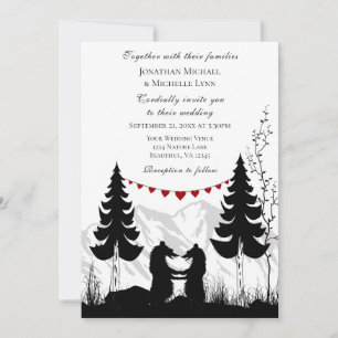 Invitation Charming Silhouette Mountain Bear Couple Mariage