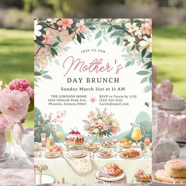 Invitation Charming Spring Floral Fête des mères Brunch (Mother's Day Brunch Invitation.)