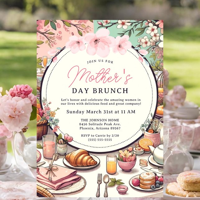 Invitation Charming Spring Floral Fête des mères Brunch (Mother's Day Brunch Invitation.)