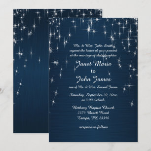 Invitation Charming Star Struck Mariage   bleu marine
