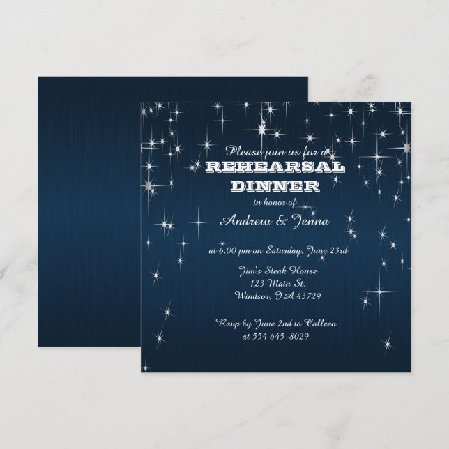 Invitation Charming Star Struck Mariage | bleu marine (Devant / Derrière)