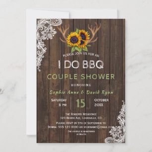 Invitation Charming Sunflowers Antlers I DO BBQ Couple Douche