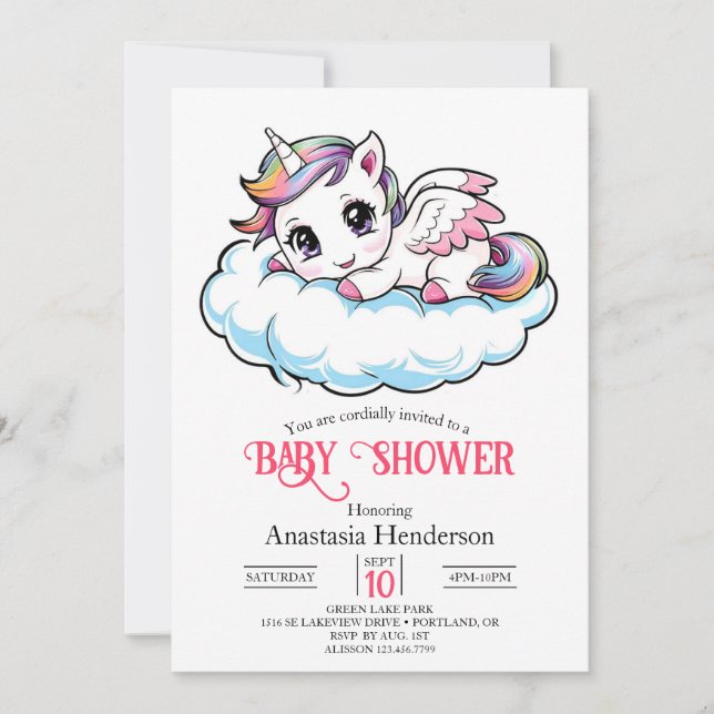 Invitation Charming Sweet Unicorn Baby shower (Devant)