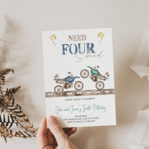 Invitation Charming Twins Dirt Vélo 4e anniversaire Invitatio