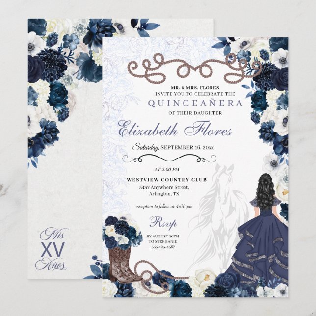 Invitation Charra Quinceañera (Devant / Derrière)