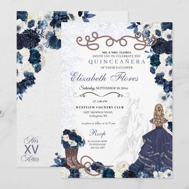 Invitation Charra Quinceañera (Devant / Derrière)