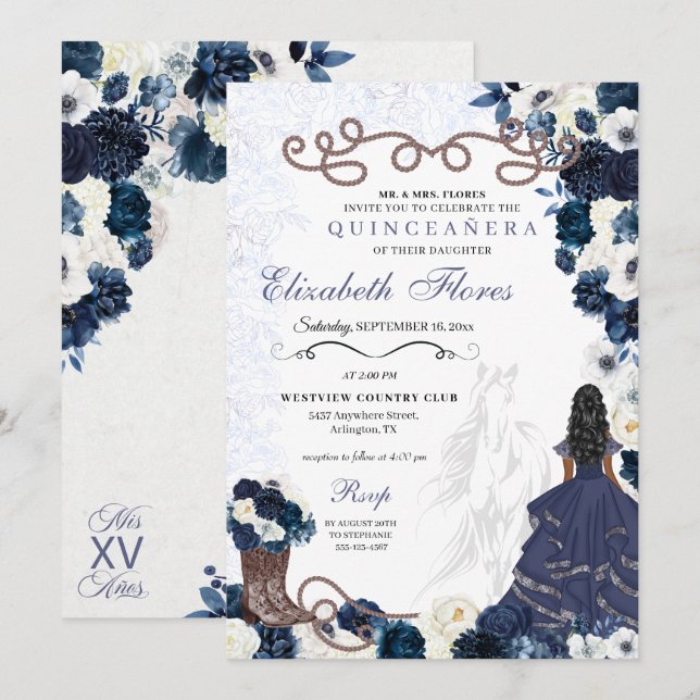 Invitation Charra Quinceañera (Devant / Derrière)