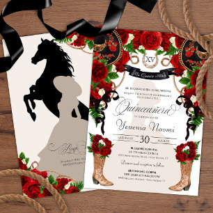Invitation Charra Quinceanos Roses rouges occidentales Mariac