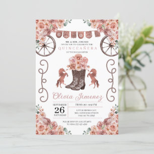 Invitation Charra rose or Bottes florales Quinceañera