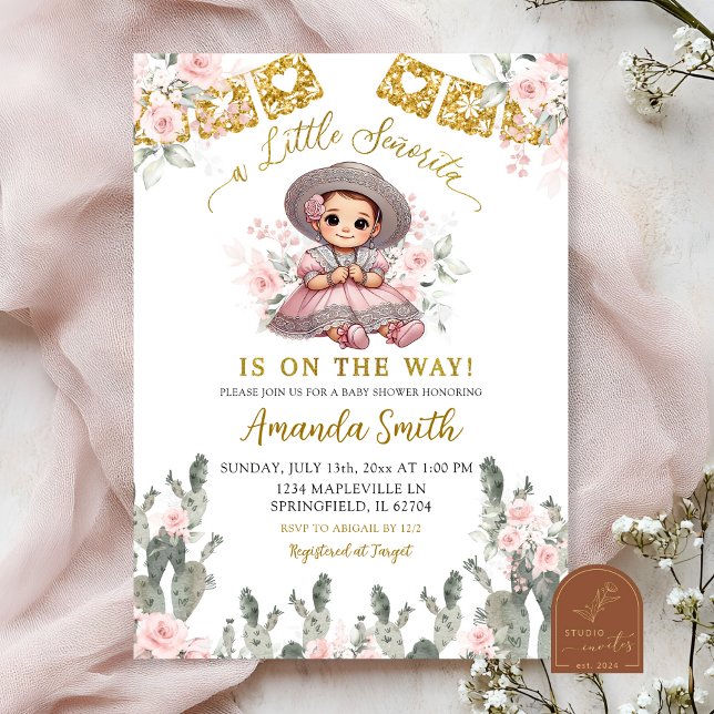 Invitation Charra Rose Roses Baby shower mexicain (Créateur téléchargé)