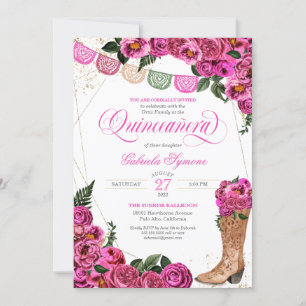 Invitation Charra Russe Cowgirl Rose Rose Quinceañera Invita