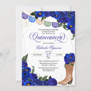 Invitation Charra Russe pousses de cowgirl bleu Rose Quinceañ