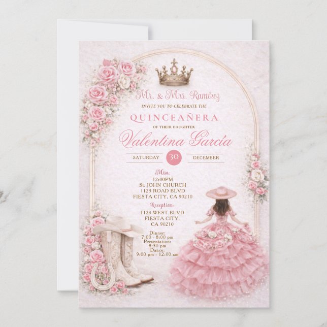 Invitation Charra Western Quince Blush Pink Quinceañera (Devant)