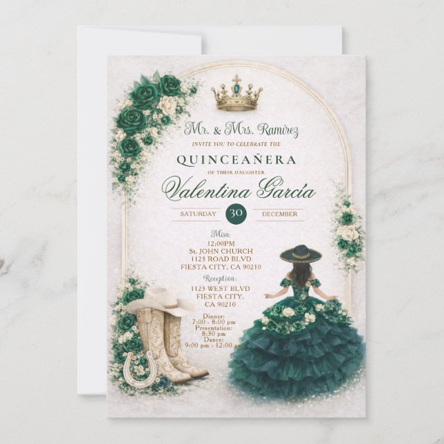 Invitation Charra Western Quince Emerald Green Quinceañera (Devant)