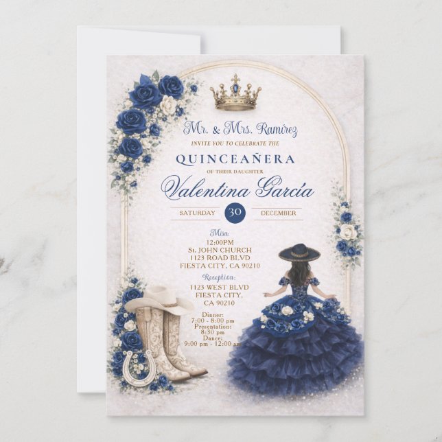 Invitation Charra Western Quince Navy Blue Quinceañera (Devant)