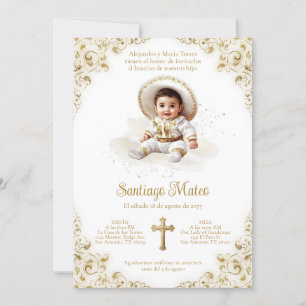 Invitation Charro Boy Baptism - Gold Bautizo - Niño Charro