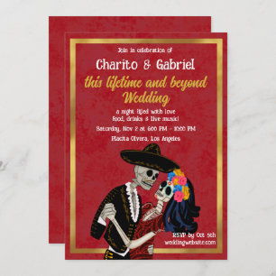 Invitation Charro Catrina Crânes à sucre Danser Mariage rouge