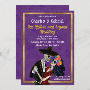 Invitation Charro Catrina Sugar Skuls Dansant Purple Mariage