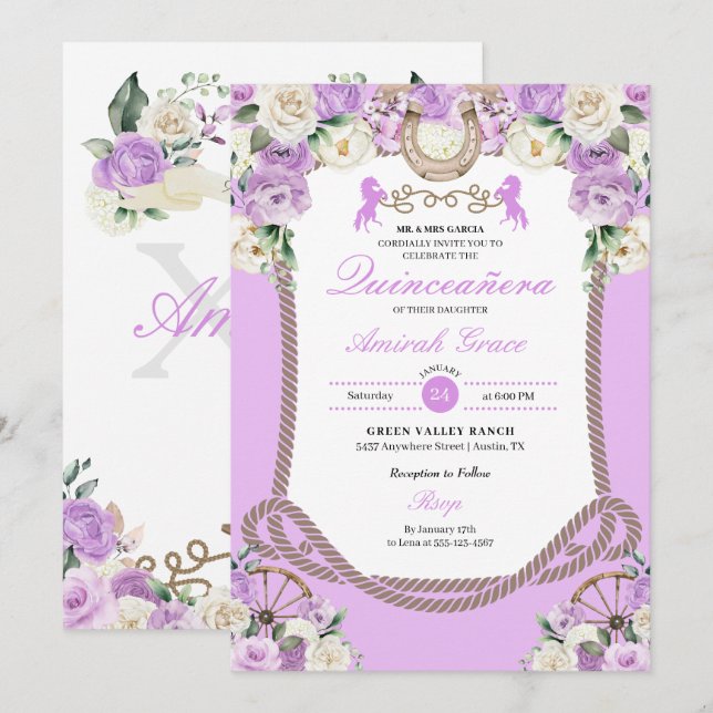 Invitation Charro charro cowgirl Quinceañera (Devant / Derrière)