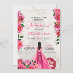 Invitation Charro Charro Hot rose Roses Ouest Quinceanera Dan